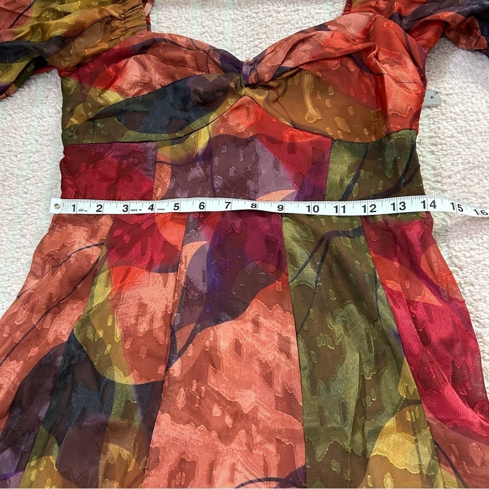 NWT HutchTwist Front Puff Sleeve Elegant Multicolor Women's Midi Dress SZ Small - Picture 13 of 16
